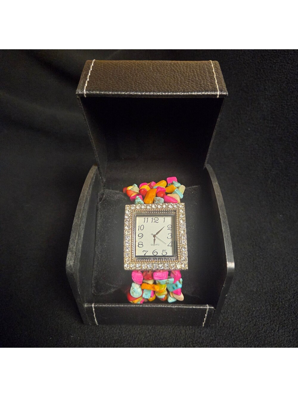 Colorful Stretch Beaded Rhinestone Fashion Watch – Square Crystal Bezel